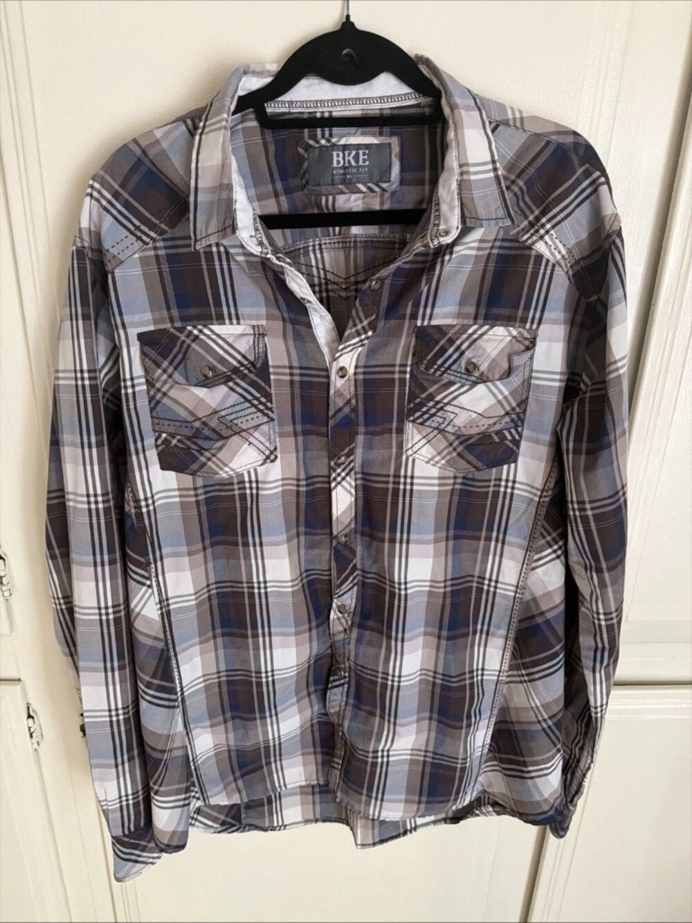 Buckle BKE Plaid Athletic Fit Pearl Western Button Down Cotton Blend Men’s XL